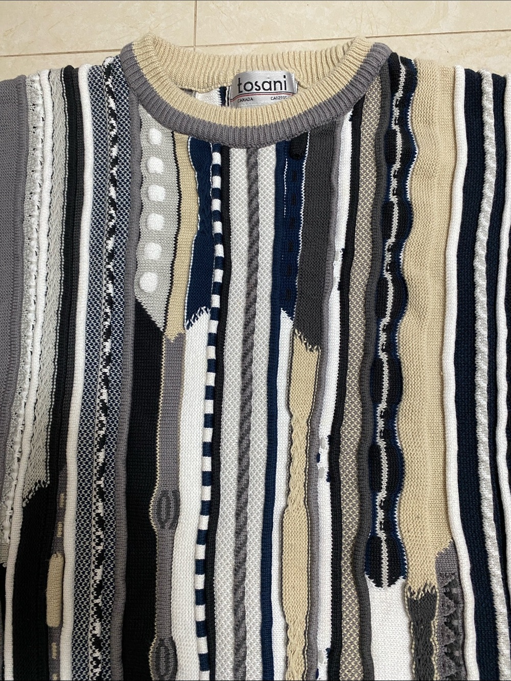 Vintage Tosani Cotton Knit Sweater Textured Canada Made Large- Like New!🇨🇦
